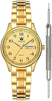 OLEVS Classic Watches for Women Analog Quartz Watch Stainless Steel Rugged Waterproof Watches Roman Numeral Unique Calendar Date Business Wrist Watch