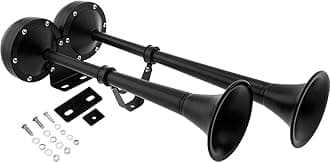 Loud Powerful Dual Stainless Steel Trumpets Marine Electric Train Horn for Boats/RV/Trucks 12V Black VXH2112MAR-B