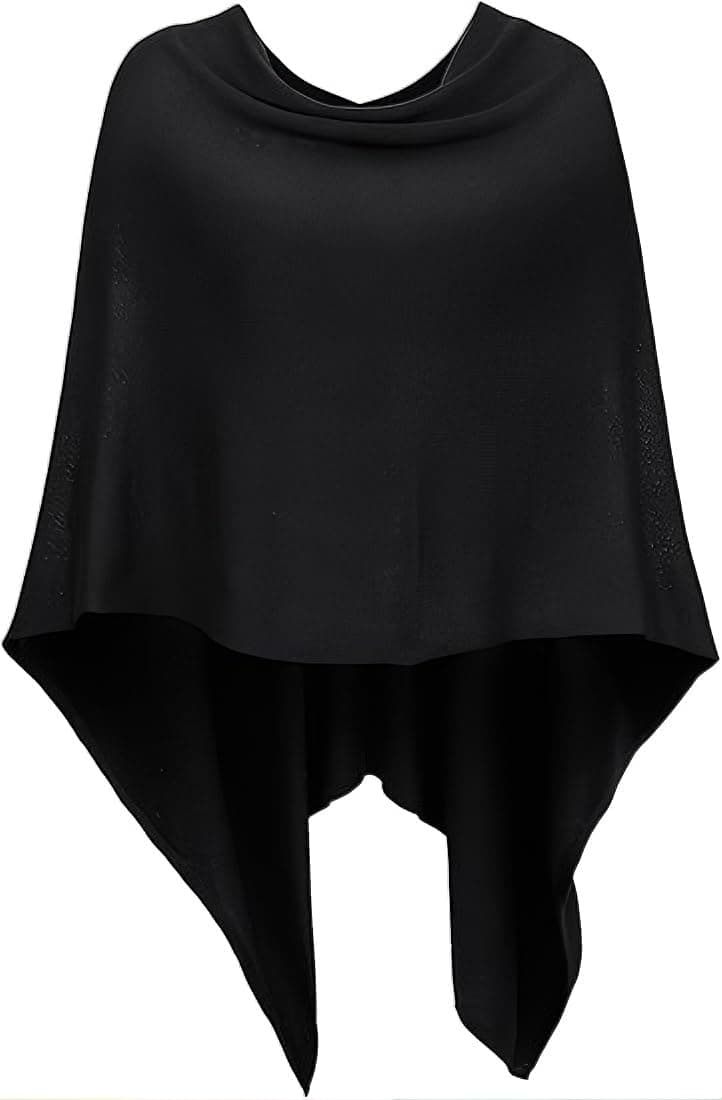 DJT Womens Solid Knit Short Asymmetric Wrap Poncho Topper