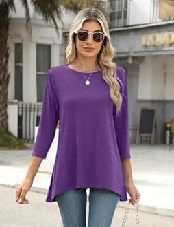 LOMON 3/4 Sleeve Tunic Tops for Women Loose Fit Dressy Casual Blouse Flowy Shirts to Wear with Leggings S-3XL