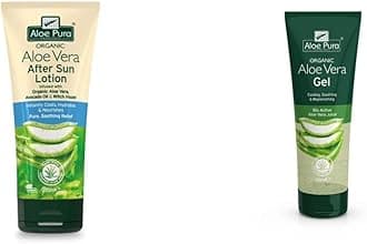 Aloe PuraOrganic Aloe Vera Aftersun Lotion, Natural, Vegan, Cruelty Free, Paraben & SLS Free, Soothing, 200ml & Organic Aloe Vera Gel 100ml