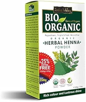 INDUS VALLEY Bio Organic Herbal Henna Powder Rich Colour and Lustrous Shine (200g+50g, Green)