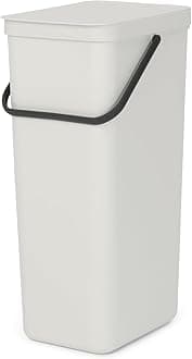 Brabantia Sort & Go Recycle Bin 40L (Light Grey), Space-Efficient Plastic Recycle Container with Handle, Removable and Stay-Open Lid, Easy to Clean Kitchen Bin without Nooks and Rims
