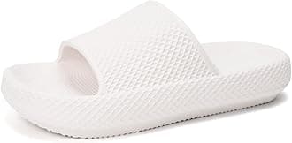 FUNKYMONKEY Slides for Women Quick Drying Non-Slip Bathroom Shower Sandals (9 M US, White/FYD)