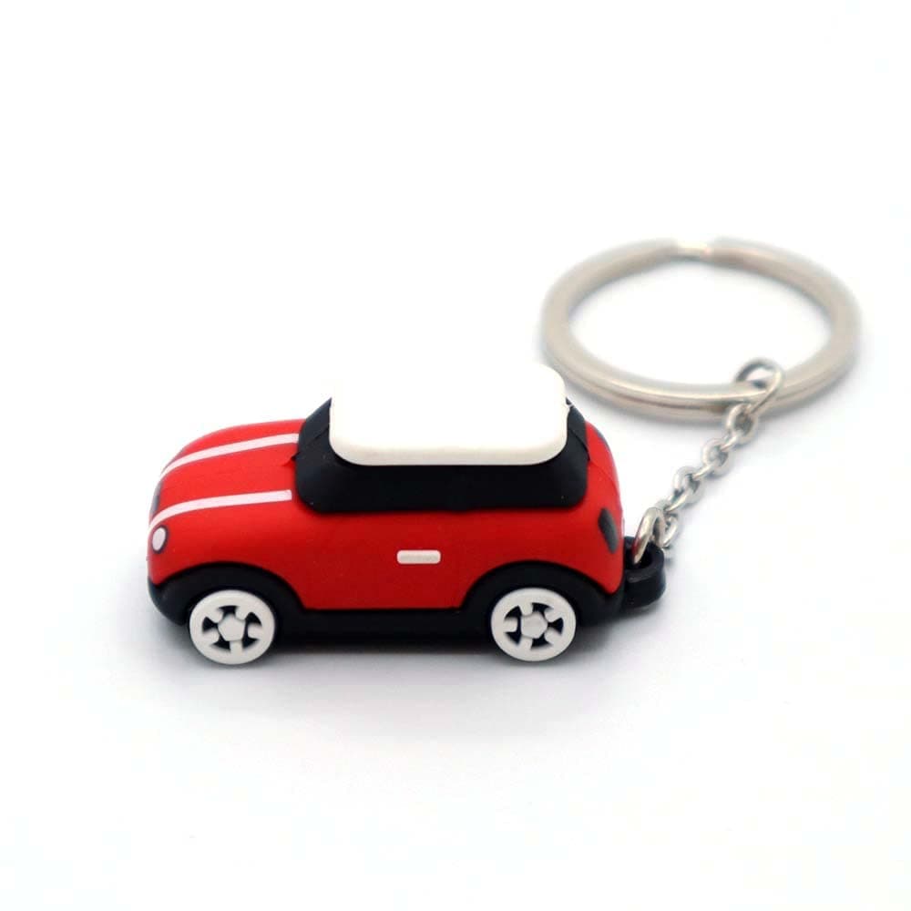 3D OM Keychain with MINI Cooper(Silicone Model), Stylish Cute Adorable, Silver Chain (Red), Red, Middle