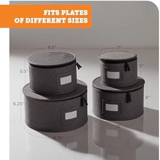 China Storage Set, 4-Piece Set for Dinnerware Storage and Transport, Protects Dishes, Felt Plate Dividers Included (Grey - Plates Only)
