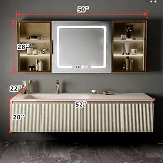 Bathroom Vanity - Stylish Bathroom Vanity with Sink Include Smart LED Defog Mirror ? Large Capacity Cabinet, Floating Solid Wood Bathroom Sink Cabinet (52'')