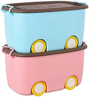 STAR WORK 25 Liters/Toy Storage Organiser/Toy Basket Storage for Kids/Toy Basket Storage Box for Kids Big Size (Pack Of 2 / Stackable/Wheels/Locking Lid & Handle Color may vary)