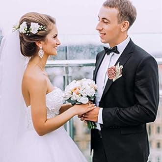 Jackcsale Boutonniere Bridegroom Groom Men's Boutonniere Boutineer with Pin for Wedding, Prom, Homecoming European Pink 1 Piece