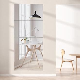 VASUHOME Glass Full Length Wall Mirror Tiles - [12 x 10 Inches - 12 Pieces] HD Gym Mirror for Home Gym Full Body Long Mirror for Bedroom, Living Room, Door, Closet