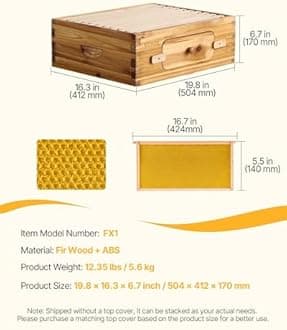 VEVOR Bee Hive Medium Box Starter Kit, 100% Beeswax Coated Natural Fir Wood, Langstroth Beehive Kit with 10 Frames and Foundations, Transparent Acrylic Bee Windows for Beginners and Pro Beekeepers
