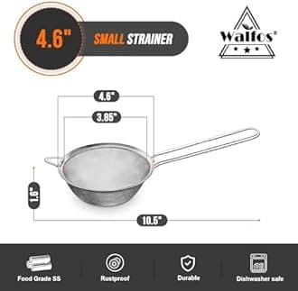 Walfos 4.6 Inch Fine Mesh Strainer, Premium Stainless Steel Colanders and Sifters, with Reinforced Frame and Sturdy Handle, Perfect for Sift, Strain, Drain and Rinse Vegetables, Pastas and Tea
