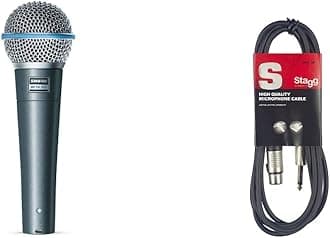 Shure BETA 58A Supercardioid Dynamic Vocal Microphone,Silver & Stagg SMC6 6 metre standard microphone cable