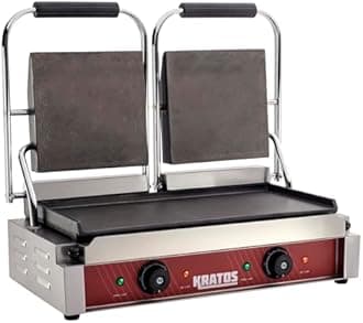 Kratos Commercial Electric Panini Sandwich Grill with Smooth Plates, 18.7"x9" Cooking Surface, Commercial Countertop Panini Press, 120V, 3500W (29Y-024)