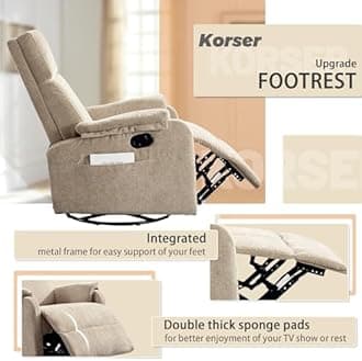 Recliner Chairs, Swivel Rocking Recliner Chair for Adults, Glider Rocking Chair, Small Nursery Recliner for Living Room, Reclining with Modern-Designed Armrests, Chenille, Khaki