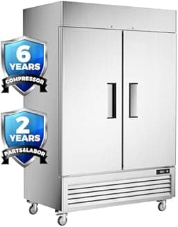 Coolski 54'' Commercial Freezer 2 Solid Doors Stainless Steel Reach-in Freezer, 49 Cu.Ft/8 Shelves/LED Lighting/Auto Defrost, Fan Cooling Freezer for Restaurant Garage ETL NSF Approved