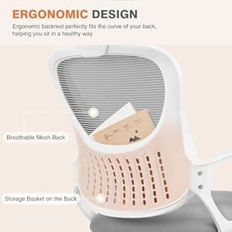 Sweetcrispy Office Computer Desk Chair, Ergonomic High-Back Mesh Rolling Work Chairs with Wheels and Adjustable Headrests, Comfortable Lumbar Support, Comfy Armrest for Home, Bedroom, Study, Grey