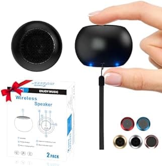 2Pack Portable Mini Speaker, Bluetooth Tiny Speaker,Wireless Micro Speaker for Phone/PC/Tablet, Rechargeable Battery, Built-in Microphone, Cute Mini Speaker with Strap to Carry, Black