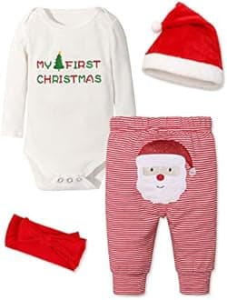 Abbence Baby Girl Boy Christmas Outfit My First Christmas Baby Boy Infant New Year 4 Pcs Set, Christmas 2, Newborn