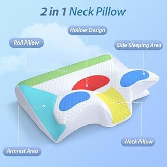 HOMCA Memory Foam Cervical Pillow, 2 in 1 Ergonomic Contour Orthopedic Pillow for Neck Pain, Contoured Support Pillows for Side Back Stomach Sleepers (White)