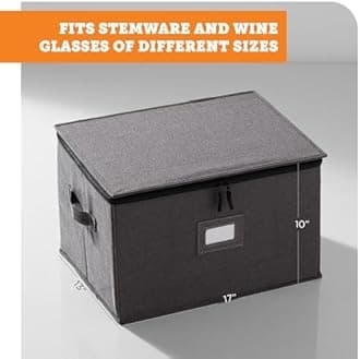 Wine Glass Storage, Holds 12 Red or White Wine Glasses, Fully-Padded Inside with Hard Top and Sides (Grey - Set of 2)