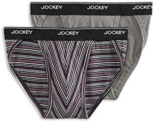 Jockey Men's Underwear Elance String Bikini - 2 Pack, Pinot Stripe/Sandy Grey, M
