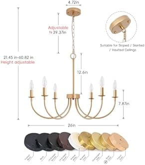 Rviezza Gold Chandelier, 26" 6-Light Farmhouse Chandeliers for Dining Room Lighting Fixtures Hanging, Modern Farmhouse Chandelier for Bedroom, Foyer, Living Room, Entryway (Rose Gold)