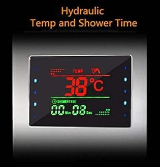 ELLO&ALLO LED Shower Panel Tower System, Hydroelectricity Display Rain Massage with Jets, Brushed Black