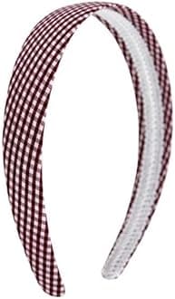 Gingham Hair Accessories for School Alice Band Slim Headband Scrunchy Clips (Burgundy White Gingham 1 inch Wide Alice Headband)