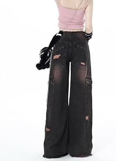 Women's Cargo Pants Low Waist Baggy Jeans Pocket Wide Leg Casual Trendy Streetwear Grunge Emo Clothes