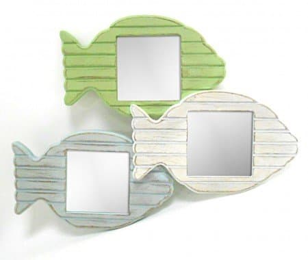 Concepts Aquarium Theme Fish Home Decor 3 Mirror Collage Drift Wood Wall Mirror Colorful Display with Rustic Look