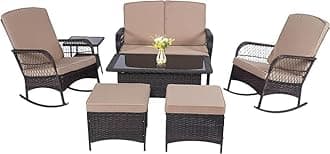 LEVELEVE Patio Furniture Set Outdoor Rattan Chair Wicker Sofa Garden Conversation Bistro Sets w/Loveseat for Yard,Pool or Backyard (7PC-2 Rocking Chair+Table+2 Ottoman)