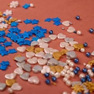 Confect Christmas Sprinkles | Blue, White, Gold & Silver Mix | Edible Pearl, Star & Heart Shaped Sprinkles | Holiday Cake & Cupcake Decorations- 5 Oz