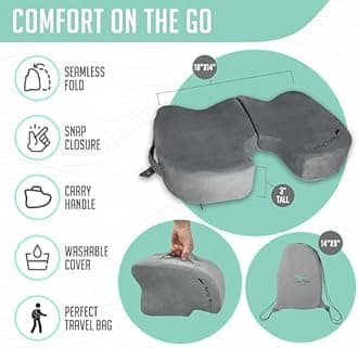 Cushy Tushy Premium Foldable Travel Seat Cushion – for Relief of Lower Back Pain, Sciatica, Buttocks and Tailbone Pain – for Home & Office, Perfect for Travel or Driving –