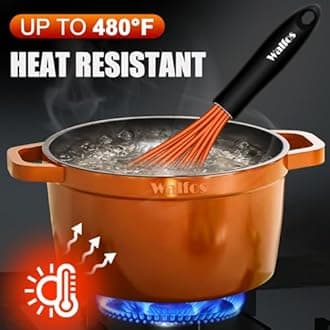 Walfos Whisk, Silicone Whisks Set of 5, Mini Stainless Steel Whisk 7+5in and Non Scratch Coated 7+9+11in Whisks, Suitable for Blending, Whisking, Beating, Frothing & Stirring. (Orange)