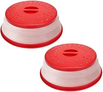 Microwave Cover for Food Collapsible Microwave Splatter Cover Food Colander Dishwasher Safe 2 Pack (Red)