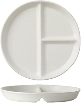 Porcelain Diet Dinner 3 Compartment Plate, 8 inch Ceramic Round Portion Control Plates, Divided Dinner Plates for Snack, Dessert, Steak and Salad