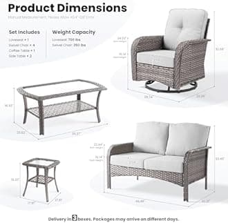ovios 8 Pieces Patio Furniture Set, Outdoor Wicker Sofa with Swivel Chairs, Coffee Table, All Weather High Back Rattan Loveseat Couch with Comfy Cushions, Grey