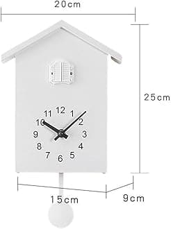 Cuckoo Clock with Chimer Cuckoo Sound Clocks with Pendulum Bird House, Battery Powered, Home Living Room Hanging Watch Horologe Clocks Timer Kitchen Wall Decoration(White)