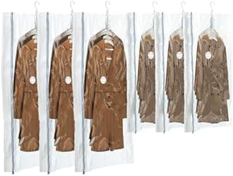 TAILI Hanging Vacuum Sealer Storage Space Saver Bags for Clothing, Suits and Jackets, Closet Organizers, Wider Sides (3 Long, 3 Short) Cream