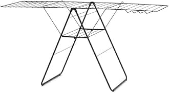 Brabantia HangOn Laundry Drying Rack (25m / Matt Black) Compact, Foldaway, Adjustable Indoor Stainless Steel Clothes Horse