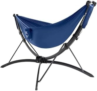 Hammock Set - Set Up in 3 Seconds Hammock Stand with Ultralight Double Hammock - 550 LBS Capacity - Portable Hammock Stand Stable on Any Terrain, Weather Resistant Ocean Blue