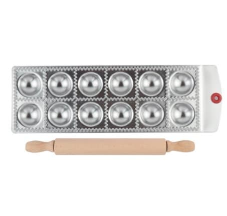 Genetek 12 Circle 2 in x 2 Kitchen Ravioli Maker Press Aluminum Alloy Makes 12 Perfect Cuts with Mini Wooden Rolling Pin Included. Great for Pasta, Dumpling, Pelmeni, Pierogi, Kreplach, and More!