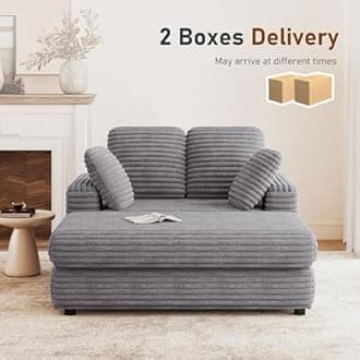 Furnimart Oversized Chaise Lounge Chair Indoor, 58 Inch Comfy Lounge Sofa with Wood Frame & 2 Throw Pillows, Fluffy Corduroy Loveseat for Living Room, Dark Gray