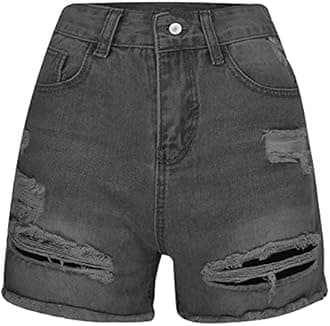 Women's Hole Denim Shorts UK Sale Clearance Ladies Fringe Jeans Pants with Pokets Casual Zipper Shorts Elasticated Waist Summer Shorts High Waisted Denim Shorts Comfy Holiday Stretchy Short Trouser