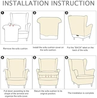 Chickwin Stretch Wingback Chair Slipcover, Botanical Print Living Room Chair Covers Furniture Protector, Spandex Wing Back Chair Covers with Arms (Leaves)