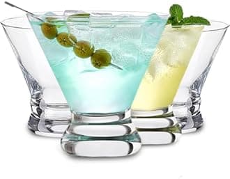 Qipecedm Martini Glasses Set of 4 (USA MADE), Crystal Cocktail Glasses 8 Ounces, Martini Glasses, Hand Blown Stemless Cocktail Glasses for Bar, Martini, Cosmopolitan, Manhattan, Gimlet, Brandy