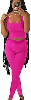 AYWA Casual Workout Sets Two Piece Outfits for Women Ribbed Crop Tank Top High Waist Leggings Active Wear