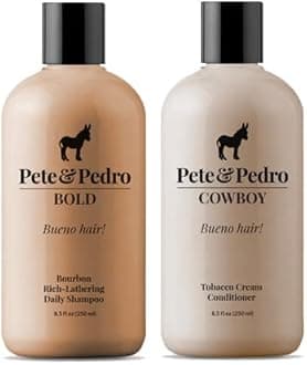 Pete & Pedro Bold & Cowboy Hair Care Daily Shampoo & Conditioner Set | Macho, Manly Bourbon& Tobacco Scent – Smells Incredible | Amazing Lather, Hydrates Hair | As Seen On Shark Tank, 8.5 oz. Each
