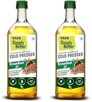Tata Simply Better Pure & Unrefined Cold Pressed Groundnut (Peanut) Oil,Kolhu/Kacchi Ghani/Mara Chekku/Ganuga,Naturally Cholesterol Free,1L,Groundnut Oil Rich Aroma & Flavour Of Real Groundnuts
